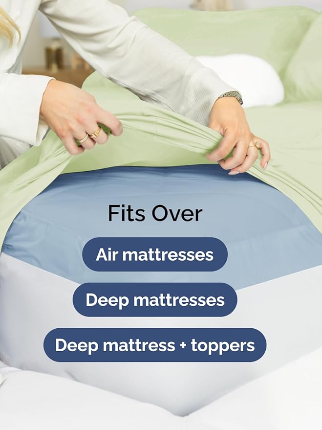 Extra Deep Pocket Full Sheets - 4 Piece Breathable & Cooling Bed Sheets - Hotel Luxury Bed Sheet Set - Soft, Wrinkle Free & Comfy - Easily Fits Extra Deep Mattresses - Light Sage Green Sheets Set