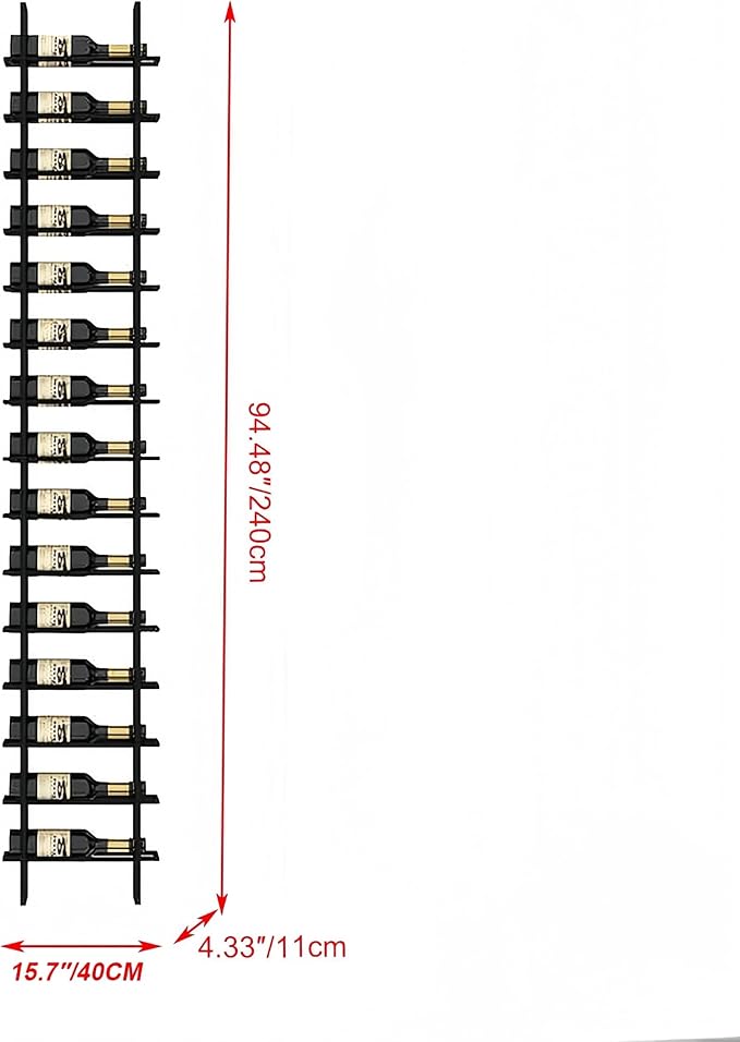 15-Bottle 1-Column Wall-Mounted Wine Rack, Brown Metal Wine Bottle Holder with Vertical Design, Space-Saving Wine Storage Shelf for Home Bar, Kitchen, Restaurant & Cellar(15 Bottles, 15.75" W)