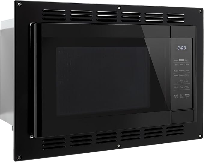 RecPro RV Kitchen Air Fryer & Convection Microwave with Trim Kit | 1.0 Cu. Ft. | 120V | 6 Cooking Modes (Black)