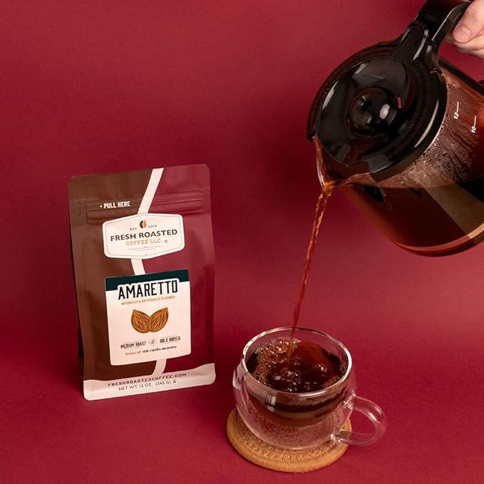 Fresh Roasted Coffee, Amaretto Flavored Coffee, 12 oz, Medium Roast, Kosher, Ground