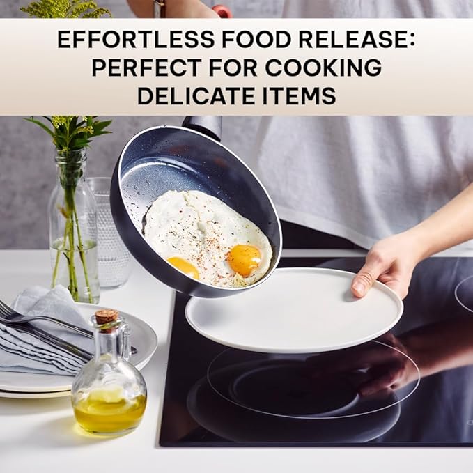 Brabantia Tasty+ 8??Nonstick Frying Pan ??PFAS/PFOA/PTFE Free Ceramic Skillet with Stay?멌ool Handle, Easy Clean, Even Heating, Ideal for Eggs & Small Meals