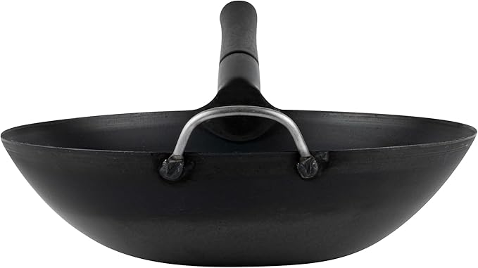 Restaurantware Carbon Steel Wok 10 Pack of 13.3 Inch Heavy-Duty Uniform Heat Distribution Pan Induction Compatible Flat Bottom Wok Welded Handle Black For Gas Stovetops And Grills