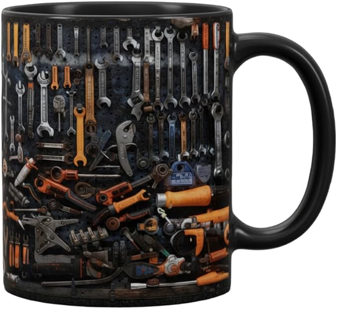 Mechanic Toolbox Mug, 2026 New Unique 3D Mechanic Toolbox Set Coffee Mug, Non-slip Reusable Mug, Suitable as a Gift for Coworkers, Fathers, Renovation Workers (E)