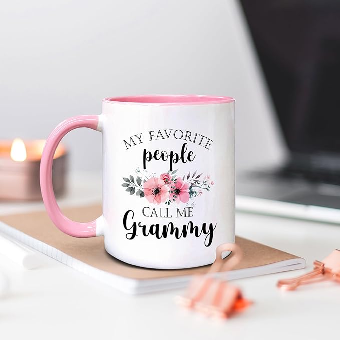 QASHWEY Grammy Coffee Mug, Grammy Gift, Grandma Coffee Mugs, Grandma Gifts, Mothers Day Mug Tea Cup Gifts for GrandmaGrammy, My Favorite People Call MeGrammy CoffeeCups Ceramic 11oz(Pink)