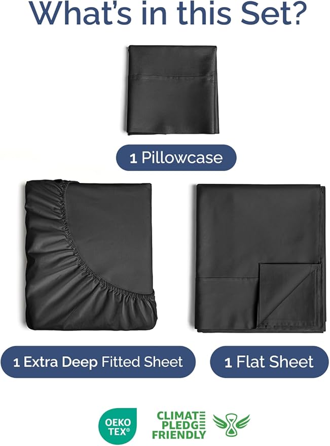 Extra Deep Pocket Twin Sheets - 3 Piece Breathable & Cooling Bed Sheets - Hotel Luxury Bed Sheet Set - Soft, Wrinkle Free & Comfy - Easily Fits Extra Deep Mattresses - Deep Pocket Black Sheets Set