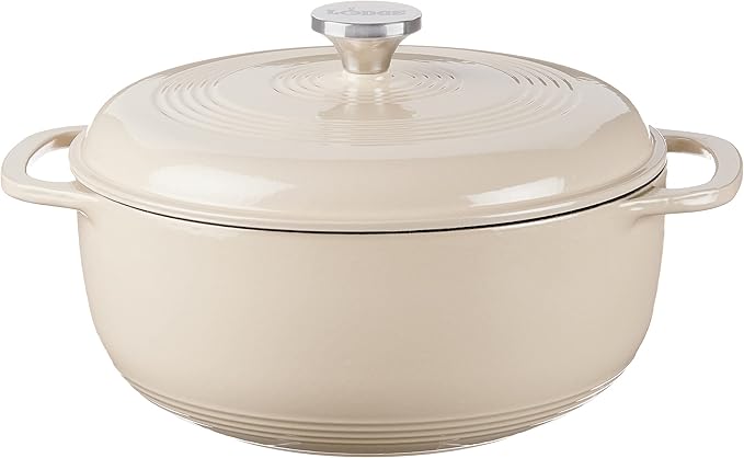 Lodge 6 Quart Enameled Cast Iron Dutch Oven with Lid ??Dual Handles ??Oven Safe up to 500째 F or on Stovetop - Use to Marinate, Cook, Bake, Refrigerate and Serve ??Sandalwood