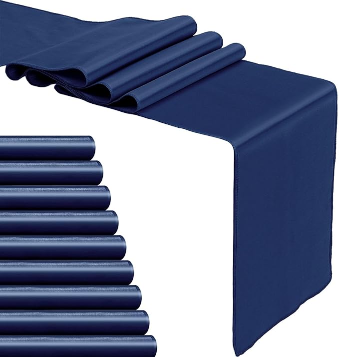10-Pack Navy Blue Satin Table Runner 12 x 108 Inch Long Bright and Smooth Silk Fabric Table Runner for Wedding Banquet Birthday Party Decoration
