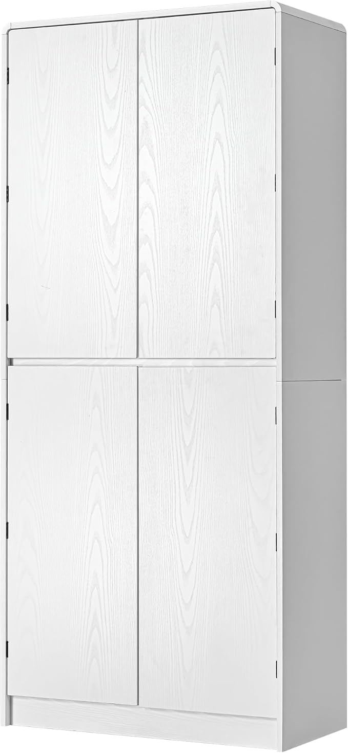 72" Farmhouse Tall Kitchen Pantry Cabinet, Wood Storage Cabinets with Hidden Drawer and 3 Adjustable Shelves, Cupboard with Door Shelves for Kitchen, Dining and Bathroom, White