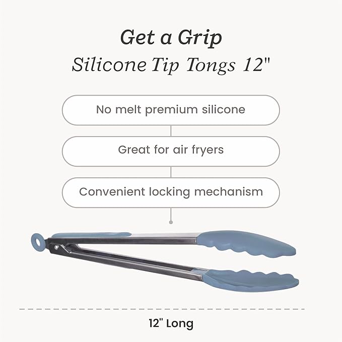 Starpack 'Get a Grip' Silicone Kitchen Tongs for Cooking 12 Inch - BBQ Silicone Tongs for Grill Heat Resistant to 600째F - Stainless Steel Utensils with Non Stick Rubber Tips for Serving Food