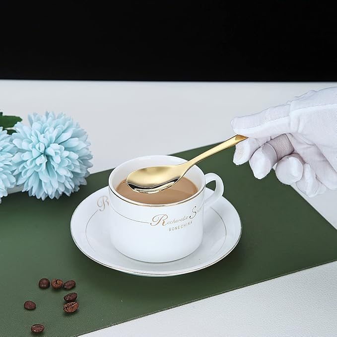 Gold Demitasse Espresso Spoons, 5.5'' Mini Coffee Spoons, Set of 6, Stainless Steel, Dishwasher Safe