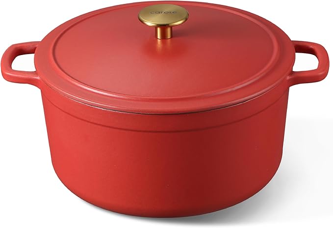 CAROTE 5QT Enameled Cast Iron Dutch Oven Pot with Lid, Heavy-Duty Dutch Oven for Sourdough Bread Baking, Braising, Stews, Roasting, Healthy & Non-Toxic, Dual Handles, All Stovetop Compatible, Oven Safe up to 500째 F, Red