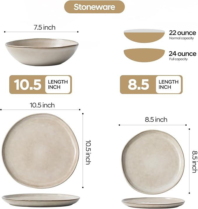 Bestone 12 Piece Round Kitchen Dinnerware Sets竊똏lates and Bowls sets,Dishes, Plates, Bowls, Dish Set, Chip Resistant Ceramic Dinnerware Set, Dishwasher/Microwave Safe,Service for 4,Brown