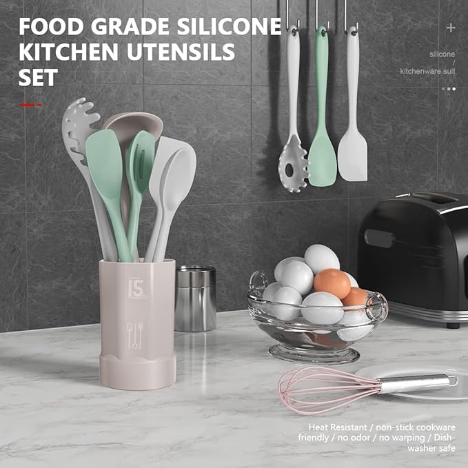 AOTHOD Silicone Cooking Utensils Set - 446째F Heat Resistant Silicone Kitchen Utensils,Spatula,Spoon, Kitchen Utensil Sets Gadgets Tools Set for Nonstick Cookware,Dishwasher Safe BPA FREE (Multicolor)