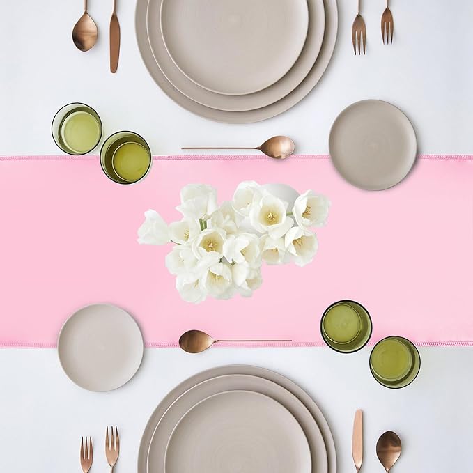 Yblut 10 Pack Satin Table Runner 12 x 108 Inch Long Pink Silk Table Runner for Wedding Party Banquet Birthday Decoration