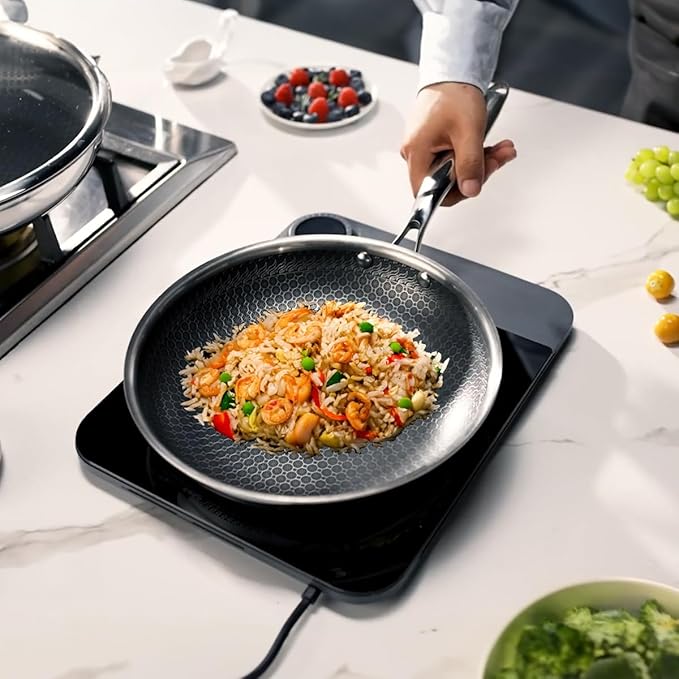 Nonstick Frying Pan Set, 8, 10 and 12 inch Frying Pans, 6-Piece Hybrid Non stick 18/10 Stainless Steel Pans with Lid, Induction Compatible, Dishwasher &Oven Safe, PFOA Free