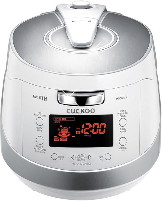 CUCKOO CRP-HS0657FW 6-Cup (Uncooked) 12-Cup (Cooked) Induction Heating Pressure Rice Cooker with Nonstick Inner Pot & 16 Menu Modes (White/Silver, Made in Korea)