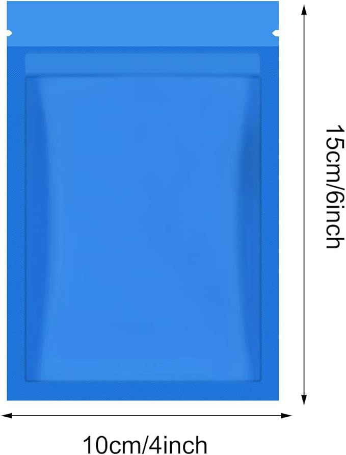 Blulu 100 Pieces Resealable Foil Proof Bags Scent Proof Flat Pouch Clear Smell Sealable Packing Bags Iridescent for Food Storage Snack Jewelry(4 x 6 Inch,Blue)