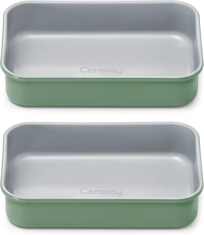 Caraway Nonstick 9??x 6.5??Small Rectangle Baking Pan Duo ??Non-Toxic, PTFE & PFOA Free ??Aluminized Steel Core ??Deep Ceramic Baking Pan for Casseroles, Lasagna & More - Sage