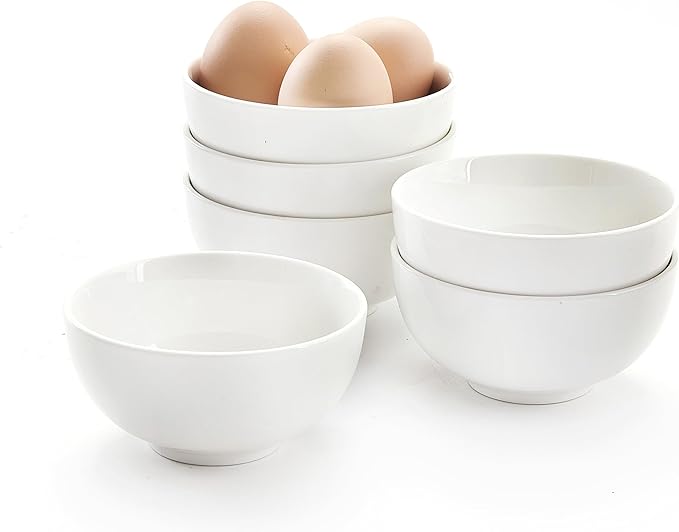 AntoKueh White 4.5in Small Ceramic Bowls, 12 OZ Cereal Bowls Set of 6 for Dessert, Rice, Jello, Pudding, Yogurt, Dishwasher/Microwave safe, Bone China