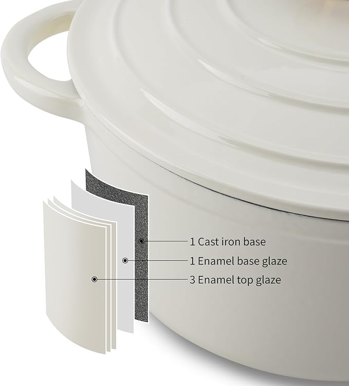 Enameled Cast Iron Dutch Oven Pot with Lid Heavy-Duty Cookware for Bread Baking,Braising,Stews,Roasting,Oven Safe up to 500째F,4QT,creamy white