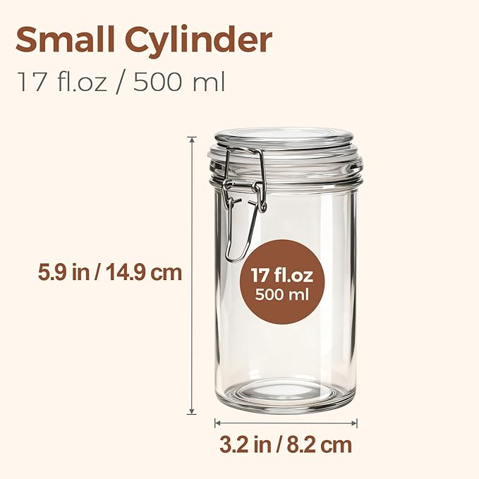 ComSaf Glass Jars with Airtight Lid Set of 6竊똌ason Jars 17 oz with Lids, Pint Jar, Canning Jar, Airtight Canister with Seal Wire Clip Fastening for Vanilla, Pickle, Cookie, Honey