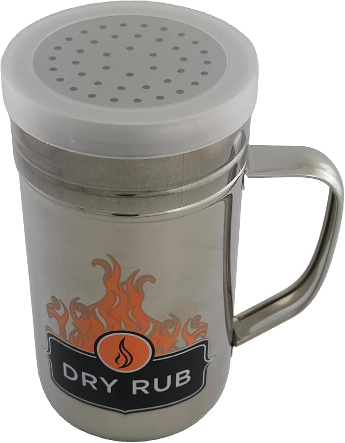 Outset Stainless Steel Dry Rub Shaker With Lid, 13oz Seasoning Dispenser