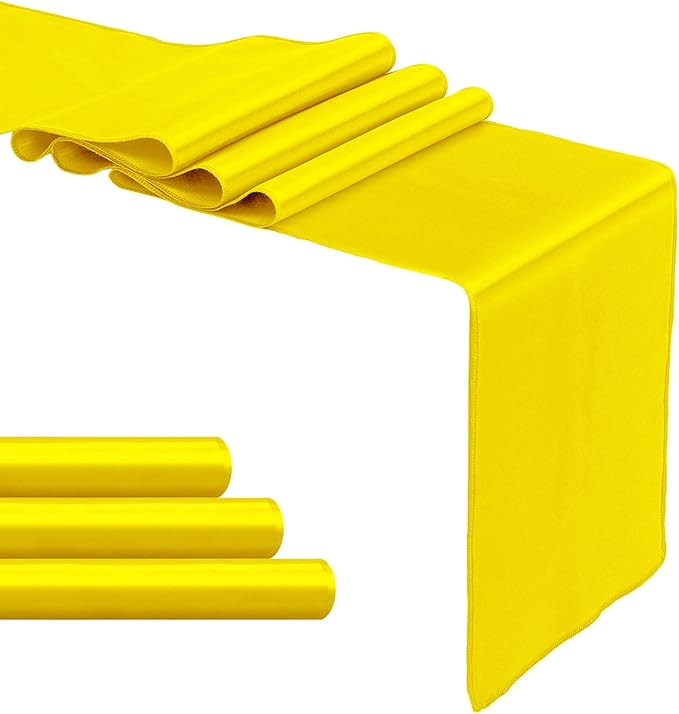 4-Pack Yellow Satin Table Runner 12 x 108 Inch Long Bright and Smooth Silk Fabric Table Runner for Wedding Banquet Birthday Party Decoration
