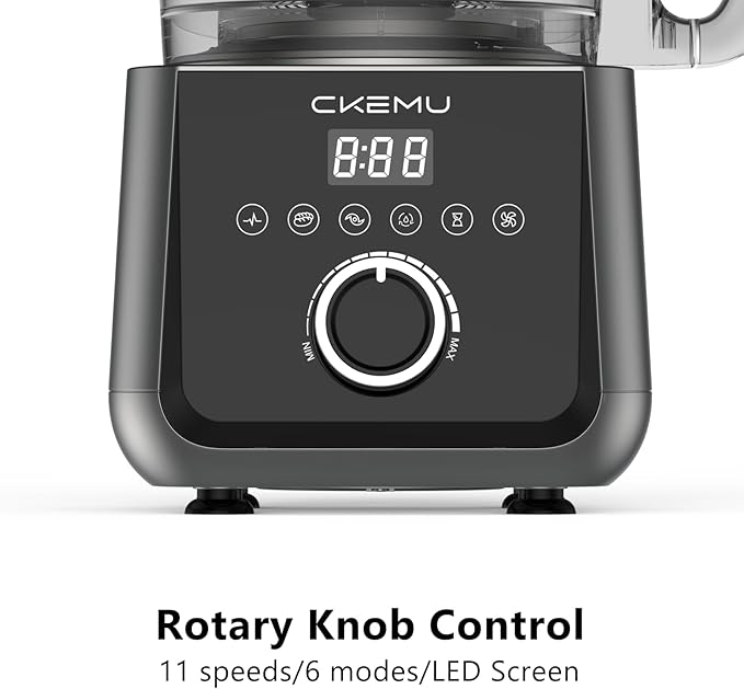 CKemu Smart Food Processor and Vegetable Chopper, 12 Cup Bowl, 6 Functions for Chopping, Slicing, French Fries, Purees & Dough, Food Chute & Pusher, Silver