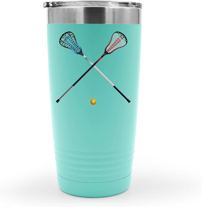 SpreadPassion Isolated Lacrosse Sticks and Ball Tumbler, Stainless Steel Tumbler, 20oz Insulated Tumbler, Christmas Birthday Gift Idea (Teal)