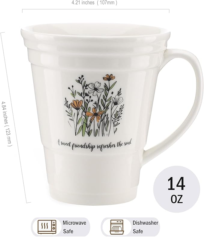 HOME SMILE Christian Gifts Novelty Coffee Mug for Women Men Office Work,Christmas Birthday Gifts for Friends with Bible Verse: Sweet Friendship Refresh the Soul,Ceramic 14 oz