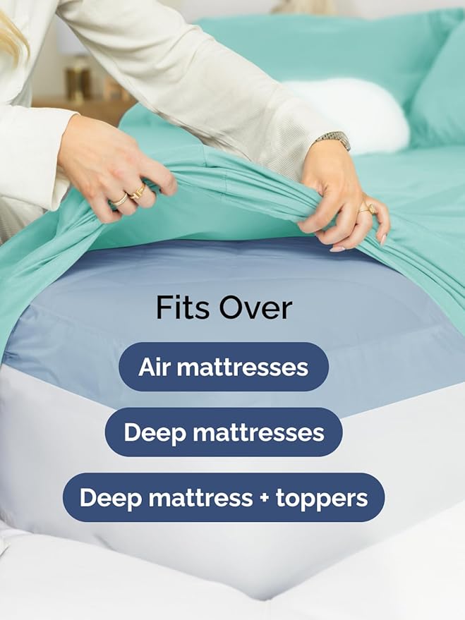 Extra Deep Pocket Cal King Sheets - 4 Piece Breathable & Cooling Bed Sheets - Hotel Luxury Bed Sheet Set - Soft, Wrinkle Free & Comfy - Easily Fits Extra Deep Mattresses - Deep Pocket Spa Blue Sheets