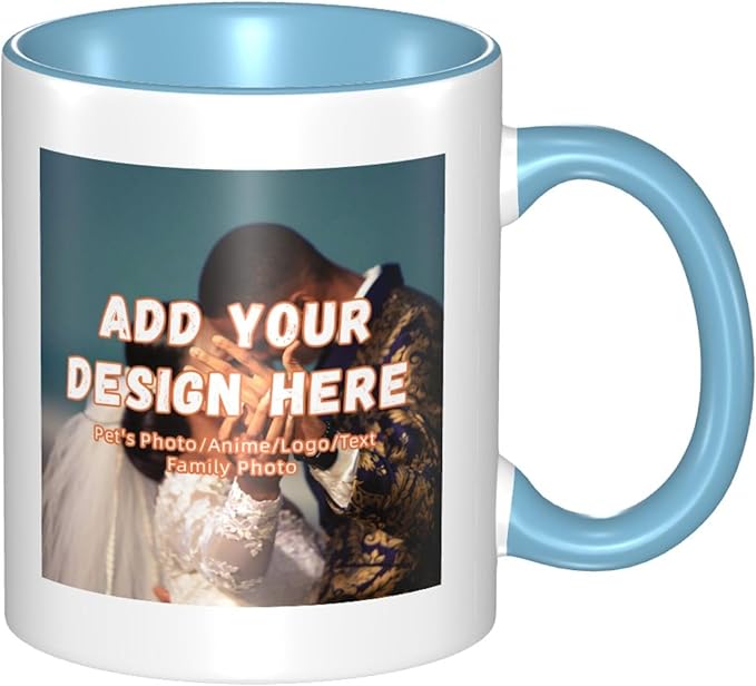 Customizable Mugs and Coffee Cups with Various Creative Designs Customize Your Photos Images Texts Partial or Full-Size Printing (Partial, Sky Blue)