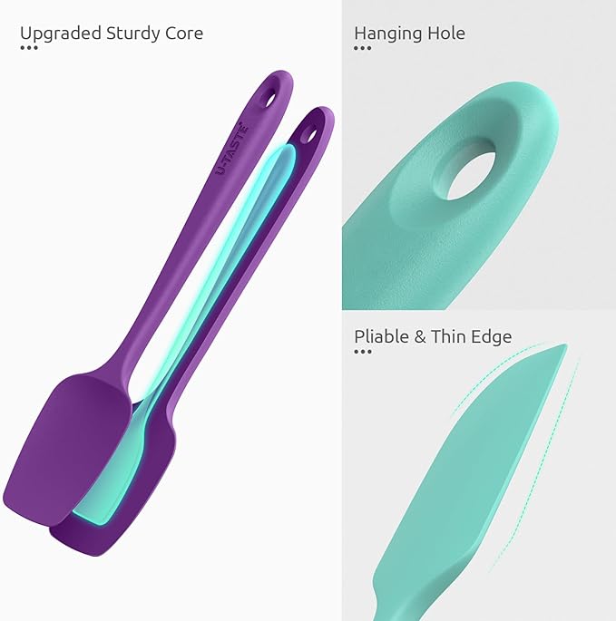 U-Taste Heat Resistant Silicone Spatula - 600쨘F Hot-Proof Food Grade Kitchen Baking Bowl Scraper, Flexible and Sturdy Rubber Cooking Utensil for Mixing Scraping in NonStick Cookware (4 Pcs, Colorful)