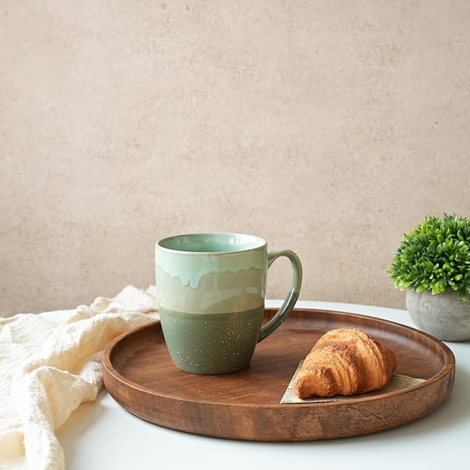 Bosmarlin Ceramic Coffee Mug Set of 4, 17 Oz, Green Coffee Cups with Big Handle, Microwave Safe, Unique Reactive Glaze