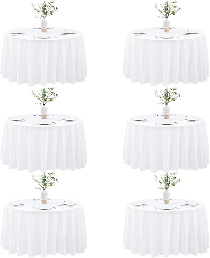 ITWMTTO 6-Pack White Round Tablecloth 90 Inch - Polyester Fabric Table Cloth Round Table Cover for Round Tables - Reusable & Washable
