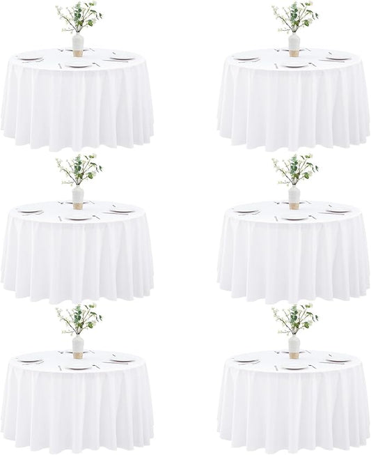 ITWMTTO 6-Pack White Round Tablecloth 90 Inch - Polyester Fabric Table Cloth Round Table Cover for Round Tables - Reusable & Washable
