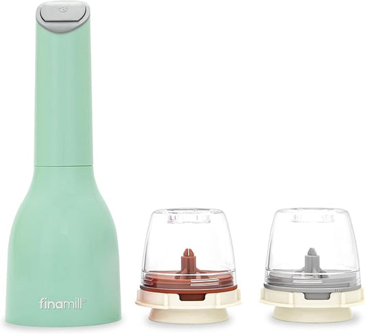 FinaMill Classic Battery Spice Mill ??Battery Operated Salt and Pepper Grinder Set, Includes 2 Interchangeable Spice Pods, Adjustable Coarseness, Ceramic Grinder, LED Light, Kitchen Gifts for Women