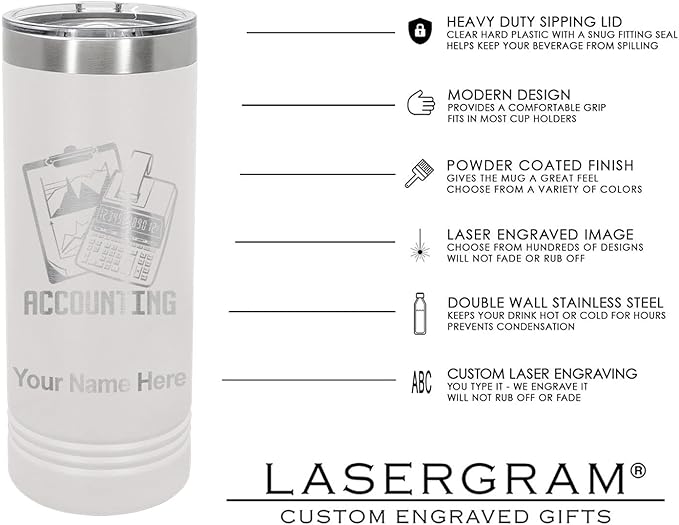 LaserGram 22oz Vacuum Insulated Skinny Tumbler, Gardening, Personalized Engraving Included (White)