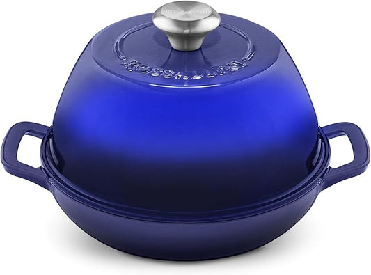 Signature Enameled Cast Iron Sourdough Bread Oven | Non-Stick with Tight Fitting Lid for Perfect Baking and Bread Making | 6QT Round Oven With Lid [Indigo Blue]