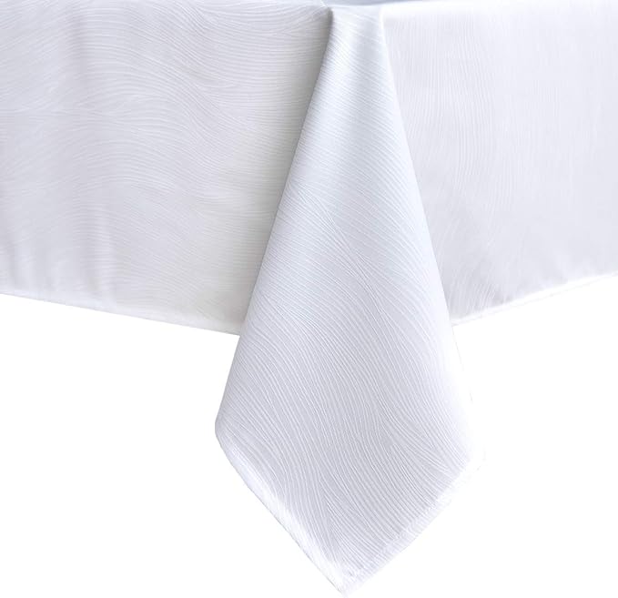 maxmill Square Tablecloth Swirl Design Spillproof Wrinkle Free Heavy Weight Soft Table Cloth Decorative Fabric Table Cover for Outdoor and Indoor Use Square 60 x 60 Inch White
