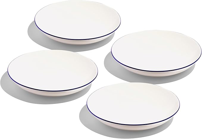 Made In Cookware - Set of 4 - Entr챕e Bowls - White With Navy Rim - Porcelain England