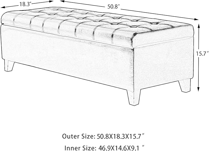 Joveco Storage Ottoman Bench, Tufted Leather 51 Inch Storage Bench for End of Bed Bedroom Living Room (51?? Dark Gray)