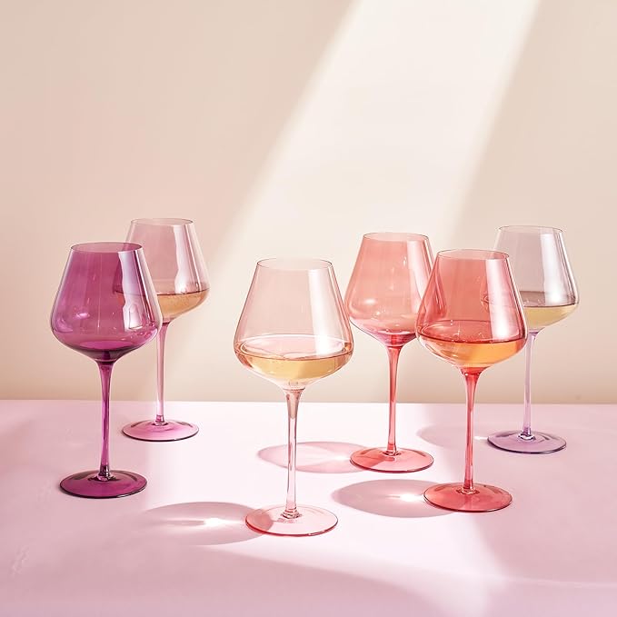 Colors of Love Pink & Red Valentines Crystal Wine Glasses Set of 6 ??Elegant Italian Style Tall Stemmed 24oz Glassware Valentine?셲 Day, Romantic Dinners, Anniversaries, Weddings Gifts, Wife Girlfriend
