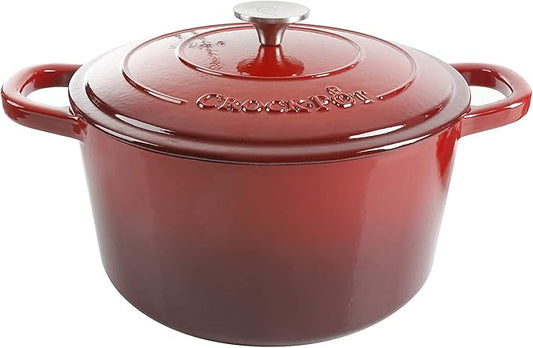 Crock-Pot Artisan 7-Quart Round Enameled Cast Iron Dutch Oven ??Scarlet Red, Heavy-Duty Cookware for Slow Cooking, Baking, Roasting with Lid