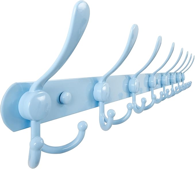 Dseap Coat Rack Wall Mount - 29.5??Long 8-Tri-Hooks Heavy Duty Coat Hanger Rail Wall Hooks for Hanging Coats Hats Clothing Clothes Purse Mudroom Entryway, Blue