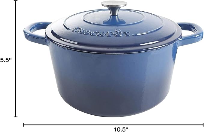 Crock-Pot Artisan 7-Quart Round Enameled Cast Iron Dutch Oven ??Sapphire Blue, Durable Heavy-Duty Cookware for Slow Cooking, Baking, Roasting with Lid