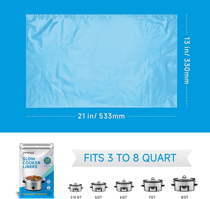 Slow Cooker Liners 3-8 Quart, Cooking Bags Large Size 13"x 21", Slow Cooker Bags Disposable Oval Large For Crock Pot (20)