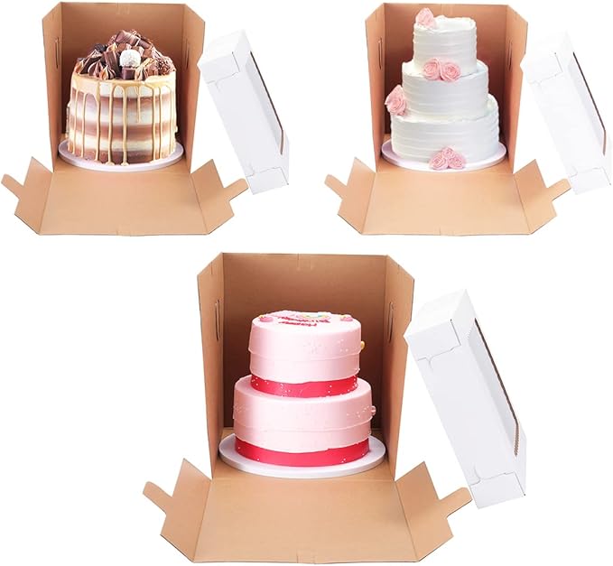 Tall Cake Boxes for Tier Cakes,12x12x12 Inch [3 Pack ] Thick Sturdy Bakery Box with Window,White Wedding Cake Boxes,Layer Cake Carrier,Disposable Cake Containers