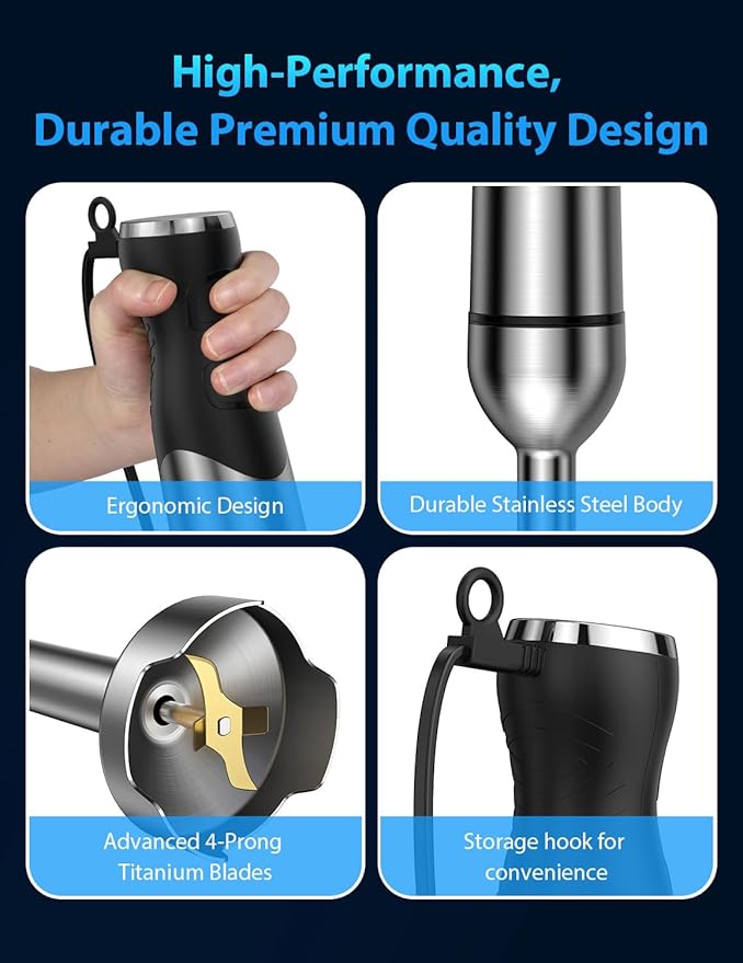 2025 New 1000W Immersion Blender Handheld ??25-Speed, Stainless Steel, Hand Blender, Corded Hand Mixer with Heavy-Duty Copper Brushless Motor & Gift Box
