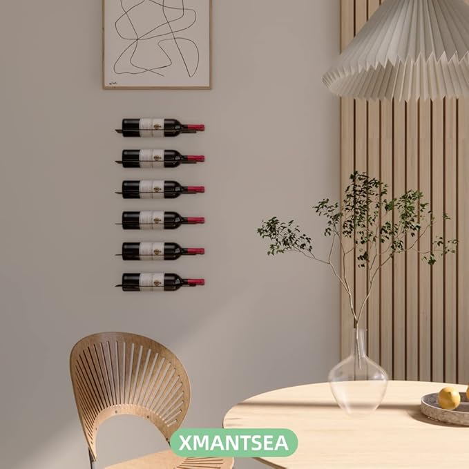 Wine Rack Wall Mounted, Black Metal Modern Wine Bottle Holder, Space Saving Wine Rack for Wall, Set of 6 (Black)